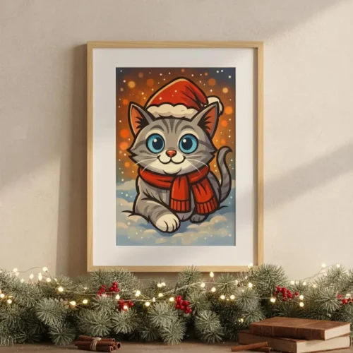 Weihnachtliches Haustier Comicporträt - Foto zu Cartoon Illustration - Digitales personalisiertes Haustierbild