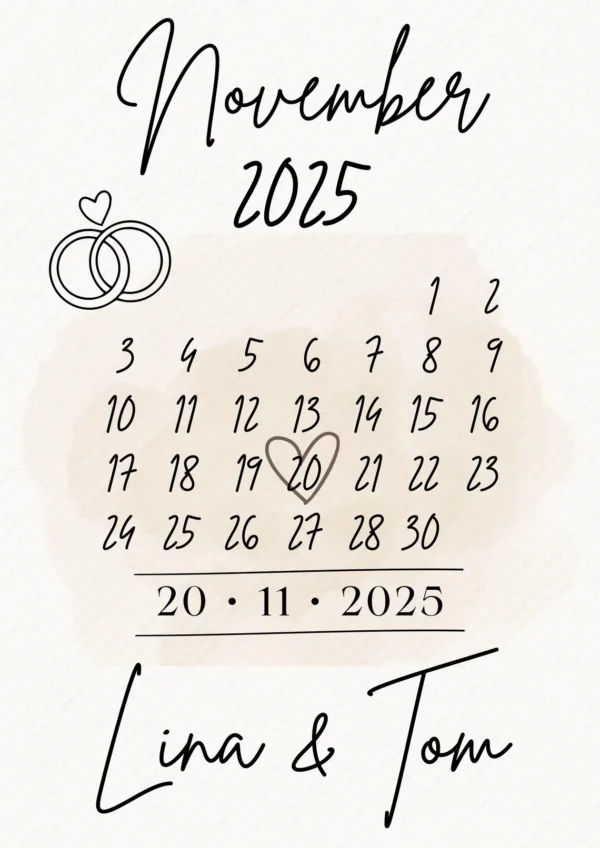 Personalisiertes Datumsposter - Euer besonderer Tag als Digitaldruck - Geschenk zur Hochzeit oder Verlobung