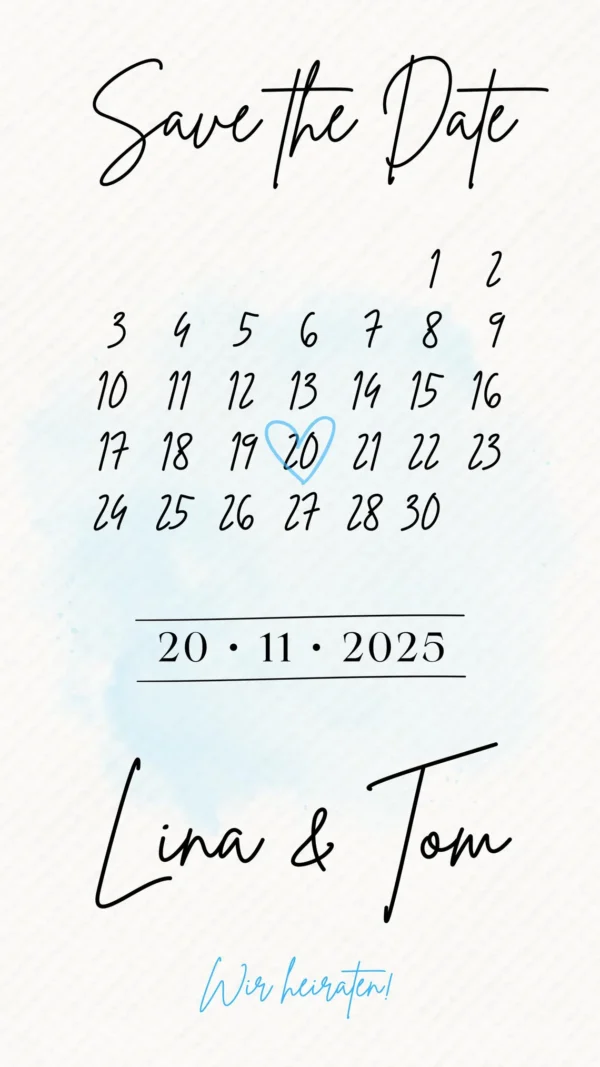 Save the Date Karte personalisiert - Digitales Datumsposter mit Namen & Datum - 3 Größen (A4, A5, Smartphone) - 3 Farbvarianten
