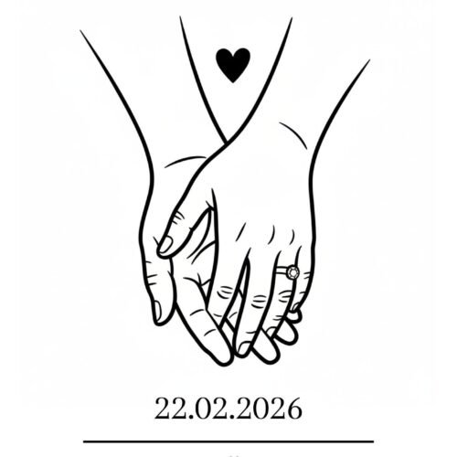 Personalisiertes Paarbild Hand in Hand – Linienzeichnung mit Namen & Datum – Geschenk für Paare, Hochzeit, Jahrestag, Valentinstag