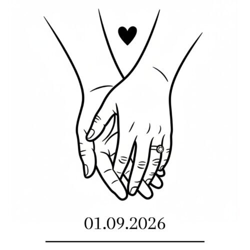 Personalisiertes Paarbild Hand in Hand – Linienzeichnung mit Namen & Datum – Geschenk für Paare, Hochzeit, Jahrestag, Valentinstag