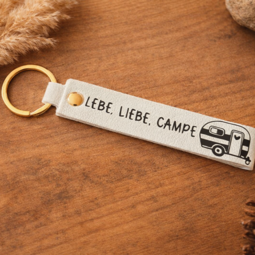 Schlüsselanhänger Camping "Lebe Liebe Campe" | Geschenk Camper & Vanlife | Wohnwagen Schlüsselband | Caravan Reiselust Accessoire