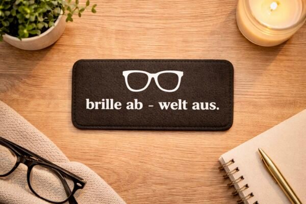 Brillenetui aus Filz - "brille ab - welt aus." - Brillenhülle / Brillentasche - Geschenk für Brillenträger