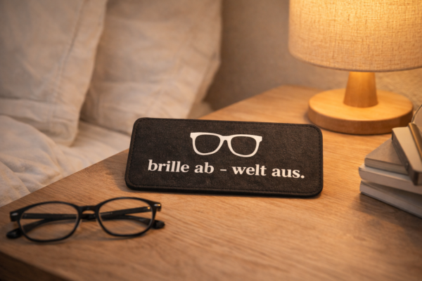 Brillenetui aus Filz - "brille ab - welt aus." - Brillenhülle / Brillentasche - Geschenk für Brillenträger