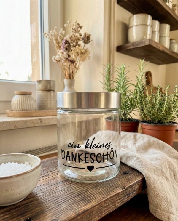 Ein kleines Dankeschön – dekoratives Schraubglas mit Deckel als Mitbringsel