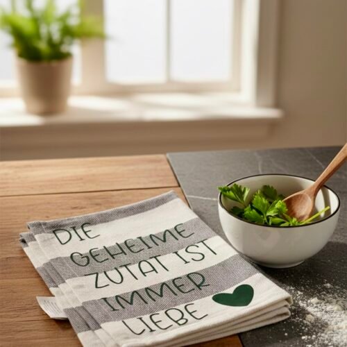 Küchenhandtuch mit Spruch - „Die geheime Zutat ist Liebe“ - dekoratives Küchentuch