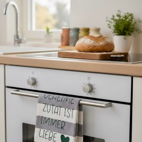Küchenhandtuch mit Spruch - „Die geheime Zutat ist Liebe“ - dekoratives Küchentuch