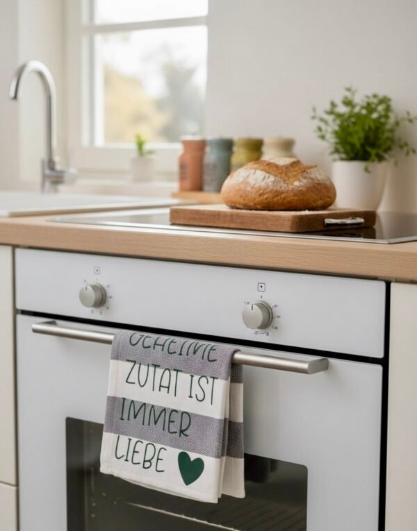 Küchenhandtuch mit Spruch - „Die geheime Zutat ist Liebe“ - dekoratives Küchentuch