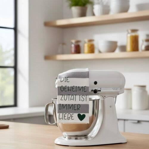 Küchenhandtuch mit Spruch - „Die geheime Zutat ist Liebe“ - dekoratives Küchentuch