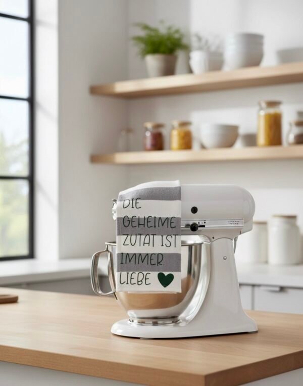 Küchenhandtuch mit Spruch - „Die geheime Zutat ist Liebe“ - dekoratives Küchentuch