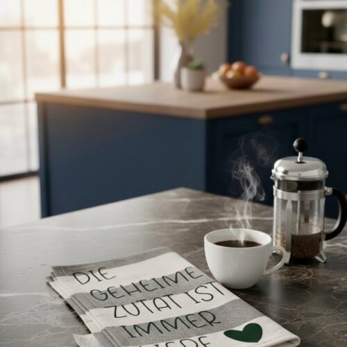 Küchenhandtuch mit Spruch - „Die geheime Zutat ist Liebe“ - dekoratives Küchentuch