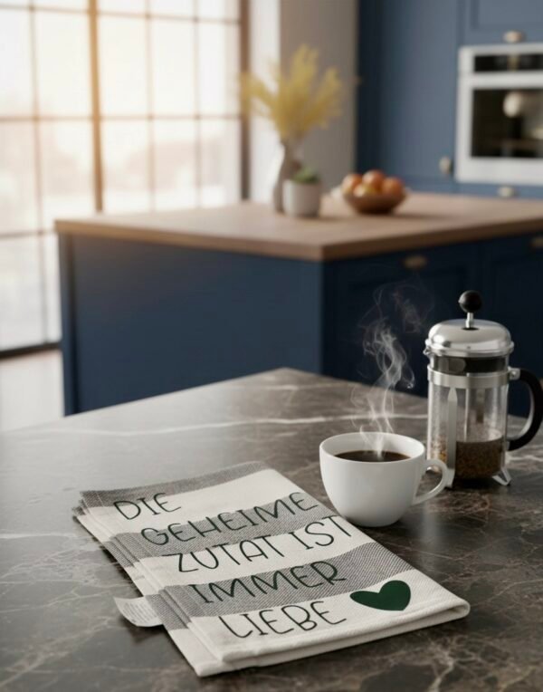 Küchenhandtuch mit Spruch - „Die geheime Zutat ist Liebe“ - dekoratives Küchentuch