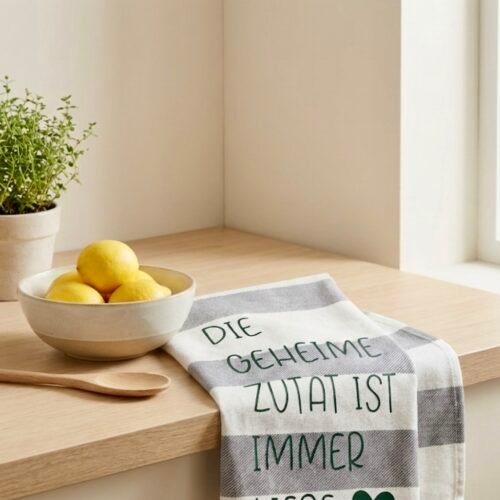 Küchenhandtuch mit Spruch - „Die geheime Zutat ist Liebe“ - dekoratives Küchentuch