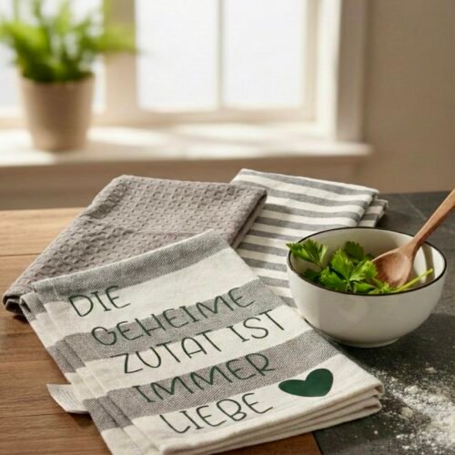Küchenhandtuch mit Spruch - „Die geheime Zutat ist Liebe“ - dekoratives Küchentuch