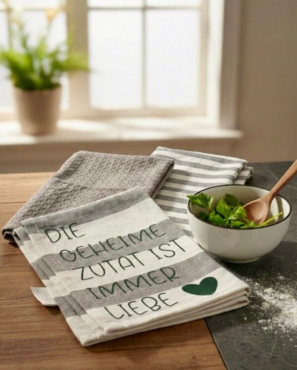 Küchenhandtuch mit Spruch - „Die geheime Zutat ist Liebe“ - dekoratives Küchentuch