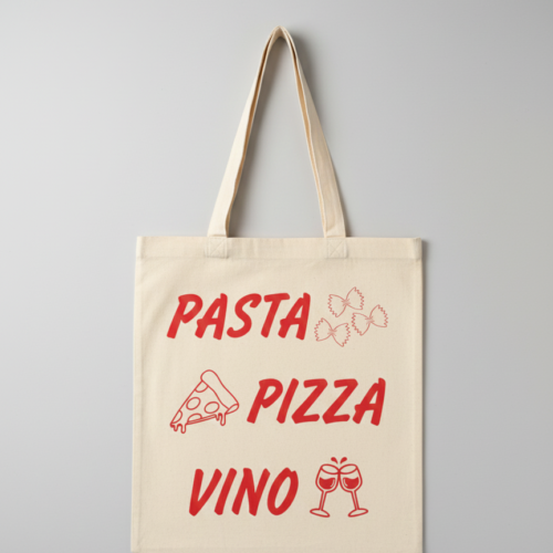 Pasta Pizza Vino Stofftasche | Italien Einkaufstasche | Geschenk für Italien Fans | Jutebeutel Foodie | Baumwolltasche Pasta Lover