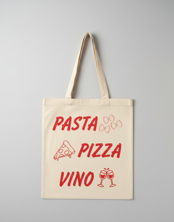 Pasta Pizza Vino Stofftasche | Italien Einkaufstasche | Geschenk für Italien Fans | Jutebeutel Foodie | Baumwolltasche Pasta Lover
