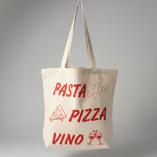 Pasta Pizza Vino Stofftasche | Italien Einkaufstasche | Geschenk für Italien Fans | Jutebeutel Foodie | Baumwolltasche Pasta Lover