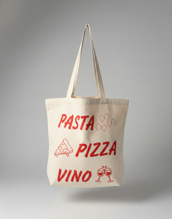 Pasta Pizza Vino Stofftasche | Italien Einkaufstasche | Geschenk für Italien Fans | Jutebeutel Foodie | Baumwolltasche Pasta Lover