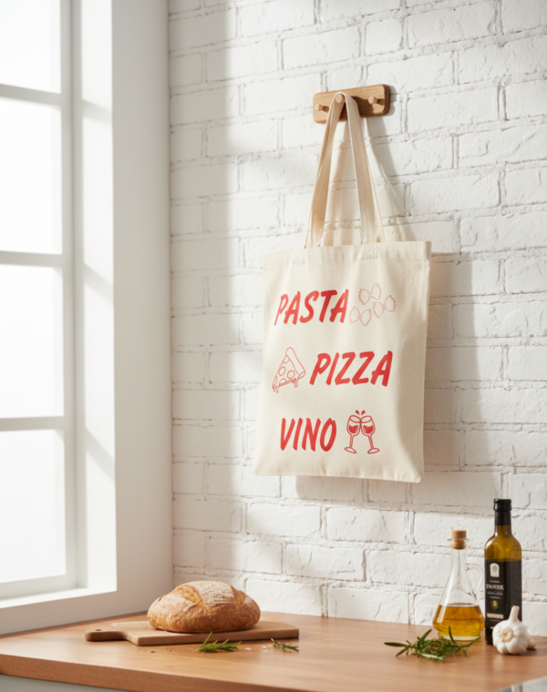 IMG_3193 Pasta Pizza Vino Stofftasche | Italien Einkaufstasche | Geschenk für Italien Fans | Jutebeutel Foodie | Baumwolltasche Pasta Lover