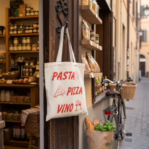 Pasta Pizza Vino Stofftasche | Italien Einkaufstasche | Geschenk für Italien Fans | Jutebeutel Foodie | Baumwolltasche Pasta Lover
