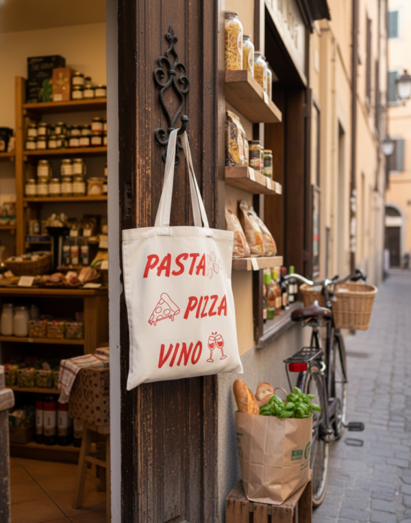 Pasta Pizza Vino Stofftasche | Italien Einkaufstasche | Geschenk für Italien Fans | Jutebeutel Foodie | Baumwolltasche Pasta Lover